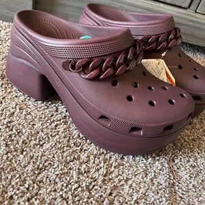 CROCS Siren Dark Cherry Chain Clog Block Heel Comfort Platform Womens 12 Mens 10